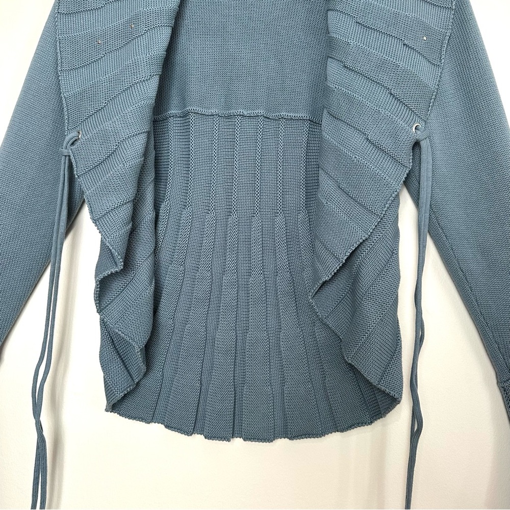 Y2K Studded Shawl Collar Fluted Ribbed Knit Open Cardigan Fairycore Goblincore - Picture 4 of 9